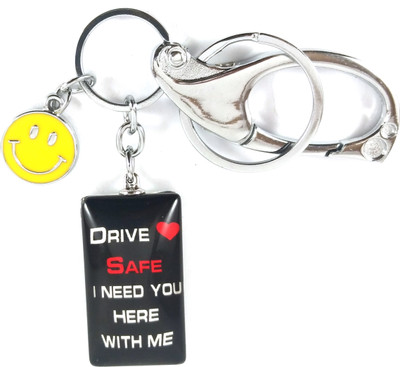 SHOKY LOOKS smiley with Derive safe black both sides silver locking Key Chain
