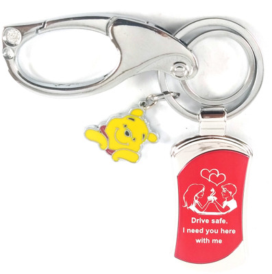 SHOKY LOOKS Drive Safe Belt Hook Single Sided Drive Safe Message Red Silver with Pooh Key Chain