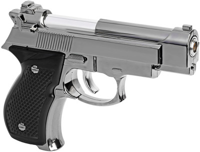 Peshkar Mini Gun Shaped Lighter Plastic Gas Lighter(Silver, Black, Pack of 1)