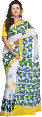 Mystory Floral Print Handloom Pure Cotton Saree(Multicolor)