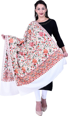 swi stylish Wool Embroidered Women Shawl(White)