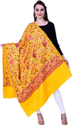 swi stylish Wool Embroidered Women Shawl(Yellow)