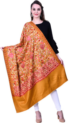 swi stylish Wool Embroidered Women Shawl(Gold)
