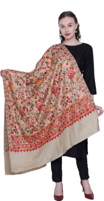 swi stylish Wool Embroidered Women Shawl(Brown)