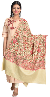 swi stylish Wool Embroidered Women Shawl(Beige)