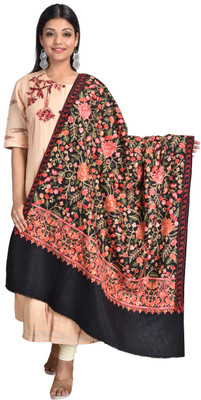 swi stylish Wool Embroidered Women Shawl(Black)