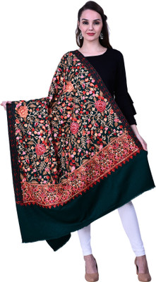 swi stylish Wool Embroidered Women Shawl(Dark Green)