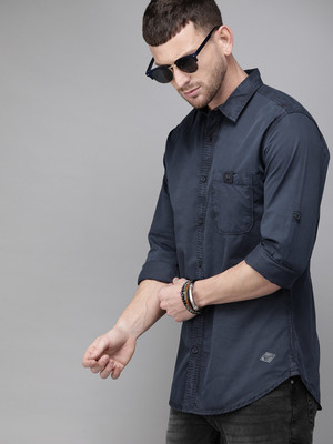 Roadster Men Solid Casual Dark Blue Shirt