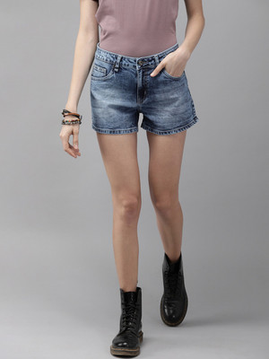 Roadster Dyed/Washed Women Blue Denim Shorts