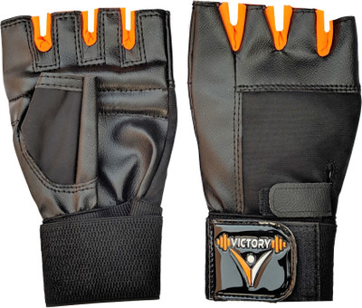 VICTORY Premium Weight Lifting -XUV With Wrist Support Gym & Fitness Gloves(Orange)