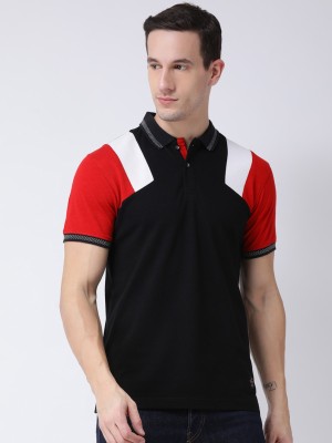 Club York Colorblock Men Polo Neck Black T-Shirt