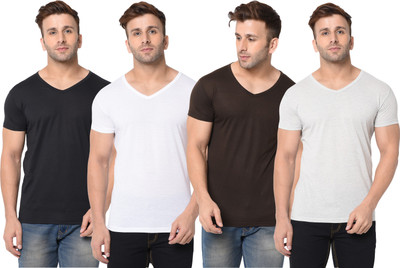 Jangoboy Solid Men V Neck Multicolor T-Shirt