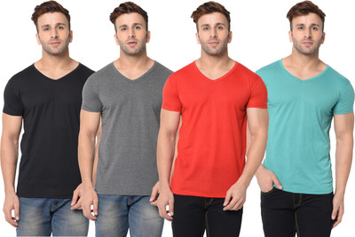 Adorbs Solid Men V Neck Multicolor T-Shirt