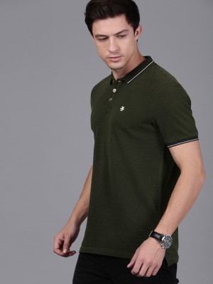 WROGN Solid Men Polo Neck Dark Green T-Shirt