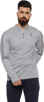 CAMPUS SUTRA Self Design Men Mandarin Collar Grey T-Shirt
