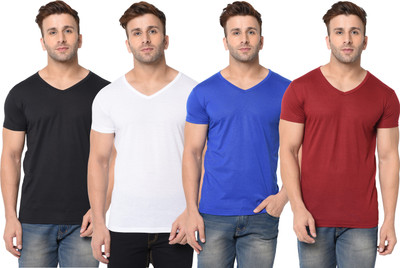 Adorbs Solid Men V Neck Multicolor T-Shirt