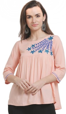 KARTX Casual 3/4 Sleeve Embroidered Women Blue, Pink Top