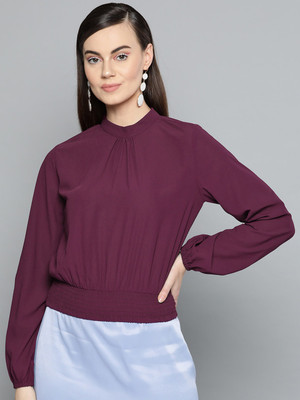 HARPA Casual Full Sleeve Solid Women Maroon Top