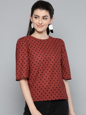 HARPA Casual Short Sleeve Printed Women Orange Top