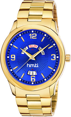 HMTI HM-8023 Blue Original Gold Plated Day And Date Functioning Analog Watch  - For Men