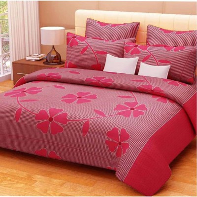 Swiss Hub 120 TC Cotton Double Floral Flat Bedsheet(Pack of 1, Pink)