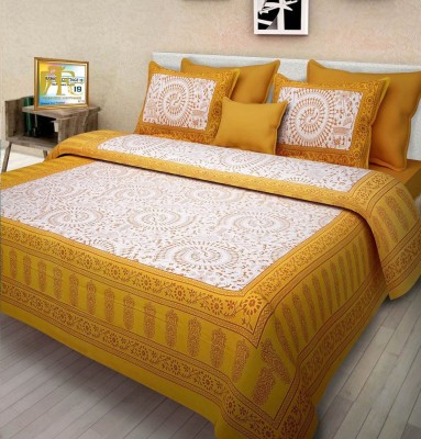 Soft Double Cotton Bed sheet 144 TC Cotton Double, Queen Printed Flat Bedsheet(Pack of 1, Yellow, White)