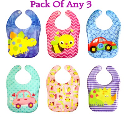 The Little Lookers Plastic Waterproof Washable Stylish Printed Baby Bib Apron - Random Color | Pack of 3 Bibs(Multicolor)