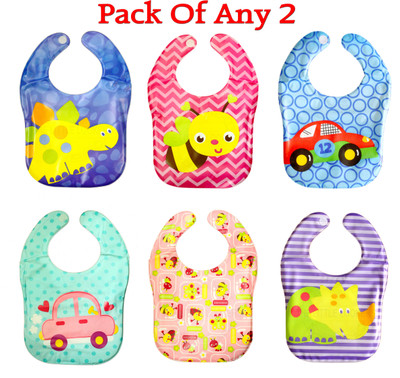 The Little Lookers Plastic Waterproof Washable Stylish Printed Baby Bib Apron - Random Color | Pack of 2 Bibs(Multicolor)
