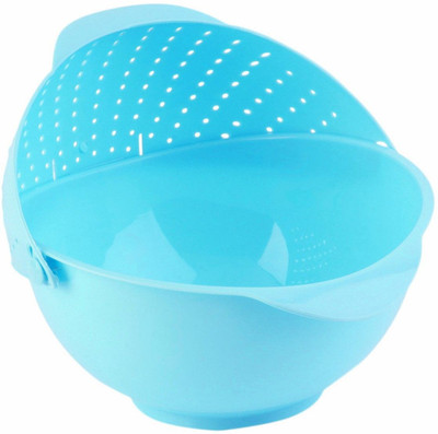 GeTrex Plastic Revolving Multi Functional Washing Basket for Rice, Vegetable and Fruit Colander(Blue Pack of 1)