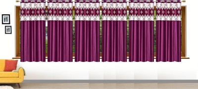 Stella Creations 152 cm (5 ft) Polyester Room Darkening Window Curtain (Pack Of 6)(Abstract, Wine)