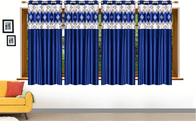 Flipkart SmartBuy 152.4 cm (5 ft) Polyester Room Darkening Window Curtain (Pack Of 4)(Abstract, Blue)