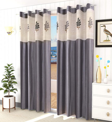 Galaxy Home Decor 153 cm (5 ft) Window Polyester Curtain (Pack Of 2)(Grey, Floral)