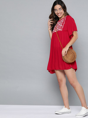 Mast & Harbour Women A-line Red Above Knee/Mid Thigh Length Dress