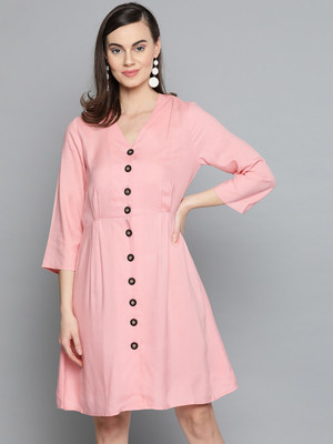 HARPA Women A-line Pink Midi/Calf Length Dress
