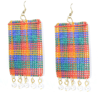 Frolics India Designer Long Rectangular Multicoloured Thread With Pearl Hangings Alloy Drops & Danglers