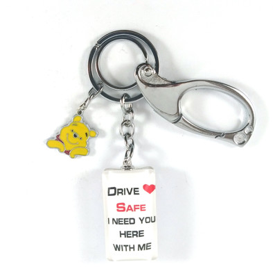 SHOKY LOOKS Drive safe i Need You Here with Me Both sides same White color with Pooh silver locking Key Chain