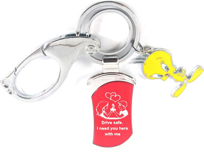 SHOKY LOOKS Single Sided Drive Safe Message Couple Design Red Silver with Tweety Belt Hook Key Chain