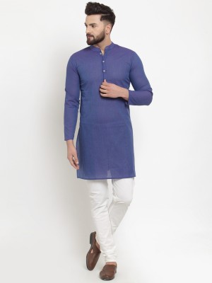 FEBIA Men Self Design Straight Kurta(Blue)