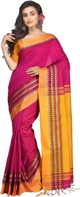 crochetin Woven Bollywood Cotton Silk Saree(Pink, Yellow)