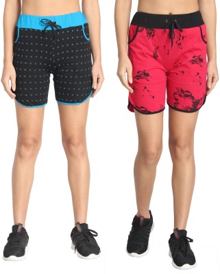 DIAZ Printed Women Black, Pink Sports Shorts