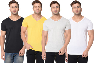 Adorbs Solid Men V Neck Multicolor T-Shirt