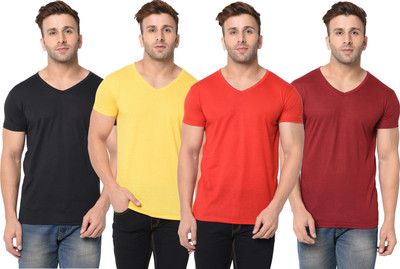 Jangoboy Solid Men V Neck Multicolor T-Shirt