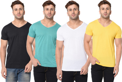 Adorbs Solid Men V Neck Multicolor T-Shirt