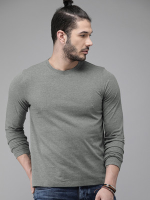Roadster Solid Men Round Neck Grey T-Shirt