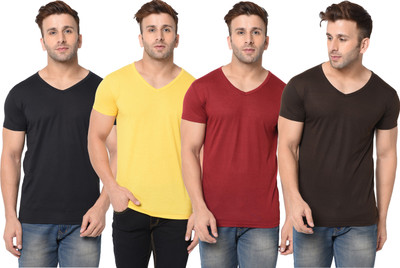 Jangoboy Solid Men V Neck Multicolor T-Shirt