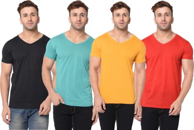 Adorbs Solid Men V Neck Red, Green, Black, Yellow T-Shirt