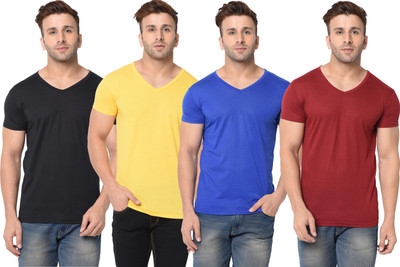 Adorbs Solid Men V Neck Multicolor T-Shirt