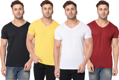 Adorbs Solid Men V Neck Multicolor T-Shirt