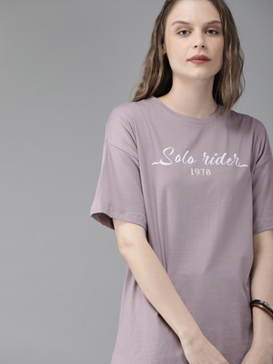 Roadster Solid Women Round Neck Purple T-Shirt