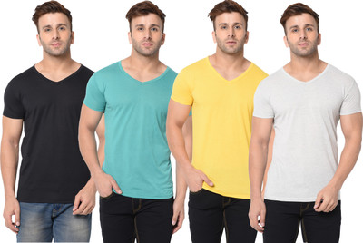 Adorbs Solid Men V Neck Multicolor T-Shirt